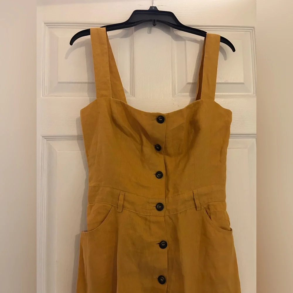 REFORMATION Wide Leg Linen Jumpsuit in Mustard Yellow - Size 8